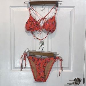 JCREW ORANGE FLORAL BIKINI TOP XS BOTTOM S